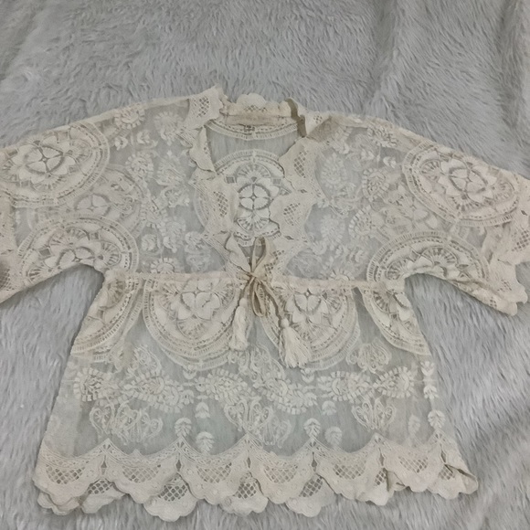 Jens pirate booty women’s cream floral lace boho top size small - Picture 2 of 11